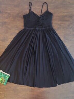 Vintage Calvin Klien Black Pleated Spaghetti Strap Dress